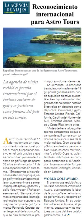 Reseña: Astro Tours recibe premio internacional